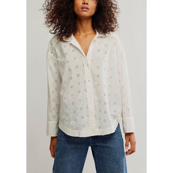 🆕 FREE PEOPLE Mae Eyelet Shirt / Ecru - Picture 1 of 5
